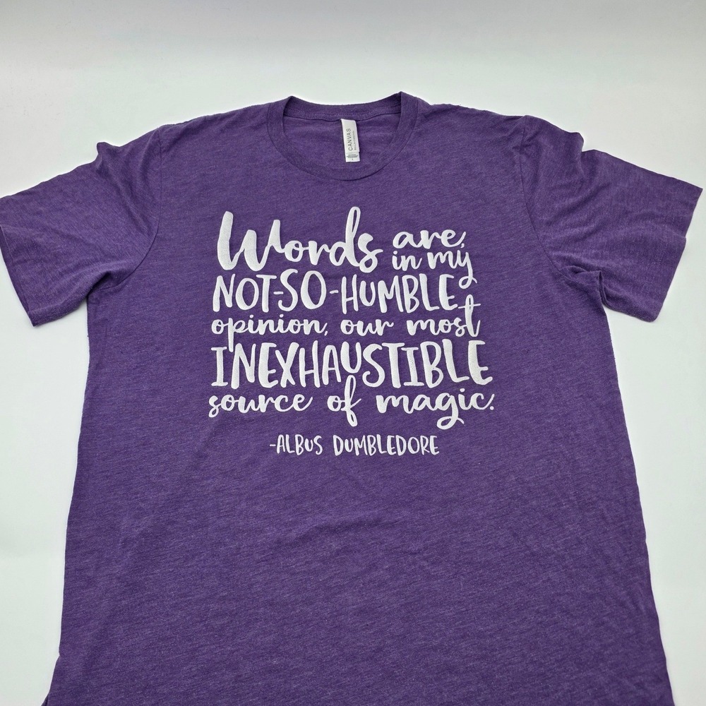 Bella Canvas T-Shirt Unisex Large Purple Good Harry Potter Dumbledore Quote Tee